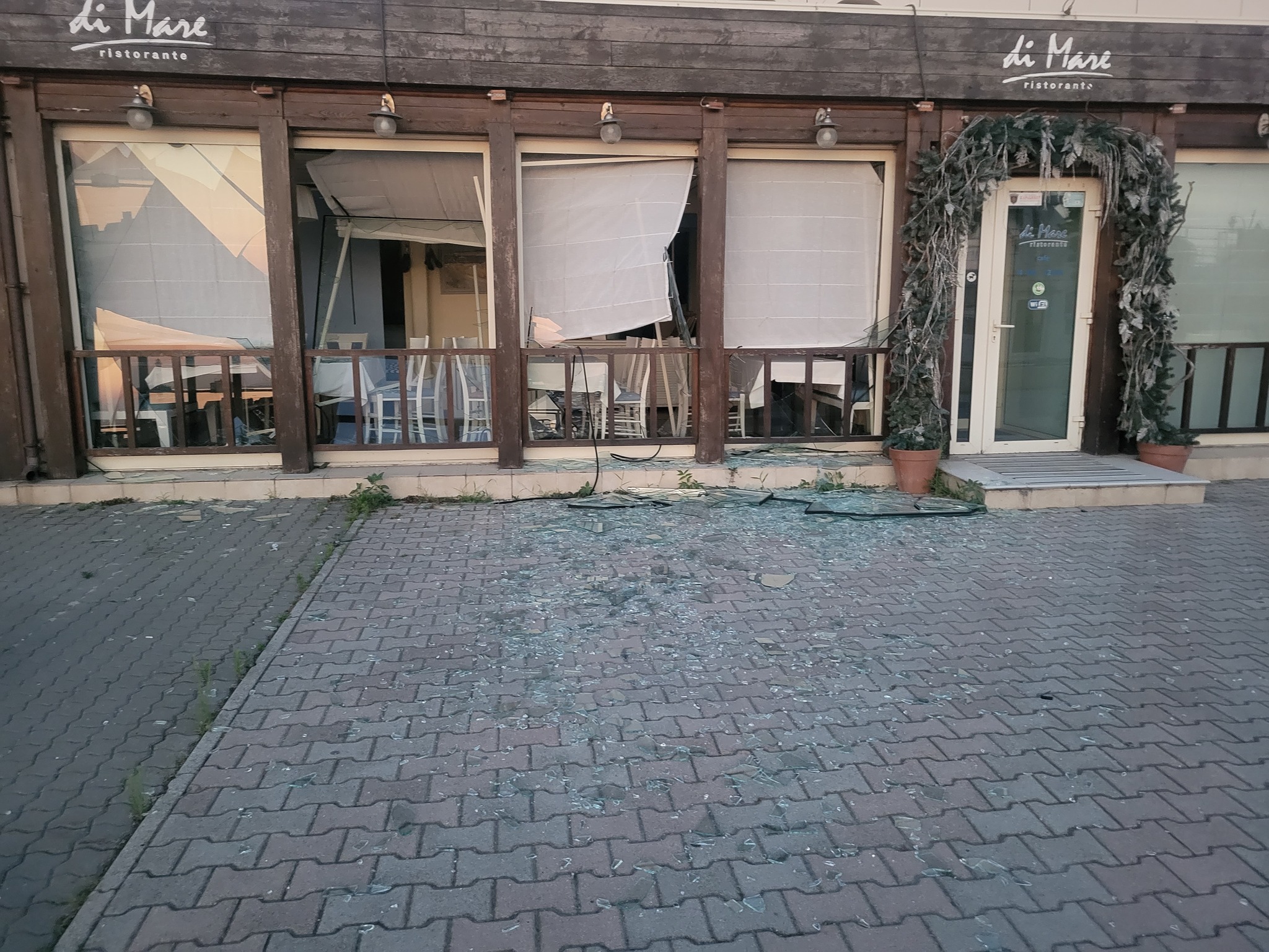 SHattered glass and damage caused from the blast of Russian missiles being intercepted over Odessa, southern Ukraine. (Photo from Operational Command South)