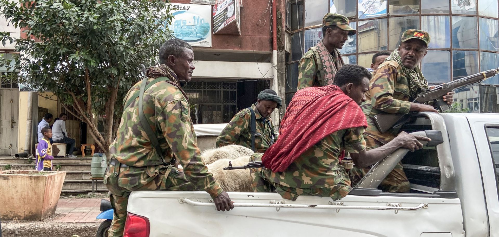Soldiers sporting Amhara Special Force insignia, Nov. 8, 2020. Eduardo Soteras/AFP